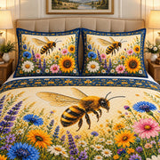 Honey bee and colorful wildflower quilt set, view 2, AI-generated product mockup