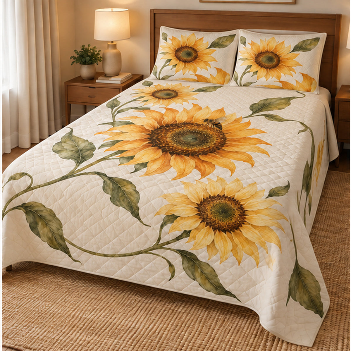 Honey Petal Sunflower Quilt Set left angle