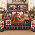 Horse Autumn Patchwork Quilt Set, Rustic Fall Horse Bedding