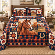 Horse Autumn Patchwork Quilt Set, rustic fall horse bedding