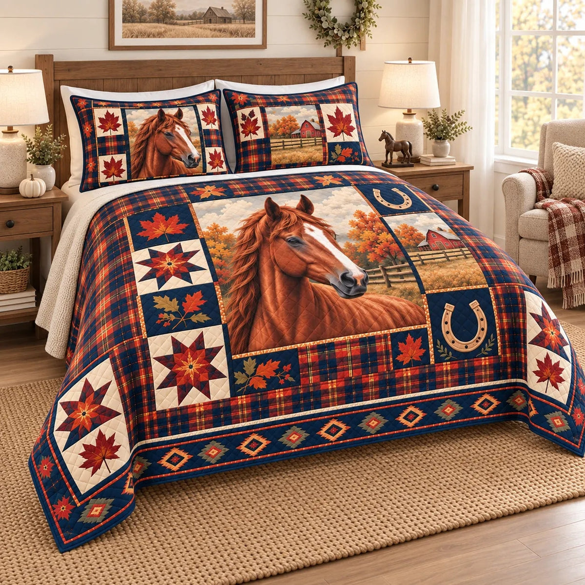 Horse Autumn Patchwork Quilt Set – additional view 1