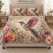 Hummingbird Floral Garden quilt design with coordinating pillow shams