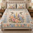 Vintage-inspired Hummingbird Wildflower Patchwork Quilt Set