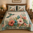Pastel Hummingbird Hibiscus Garden Quilt Set