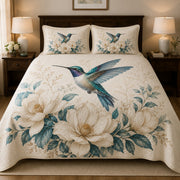 Hummingbird Magnolia Floral quilt design with coordinating pillow shams