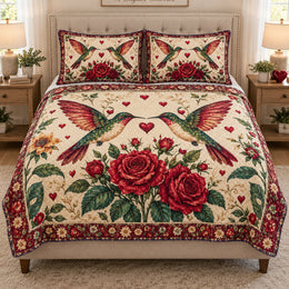 Hummingbird Rose Love Quilt Set