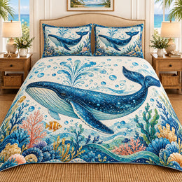 Humpback Whale Ocean Quilt Set, Coastal Gift for Whale Lovers