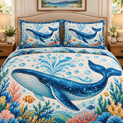 Humpback whale ocean reef quilt set, view 2, AI-generated product mockup