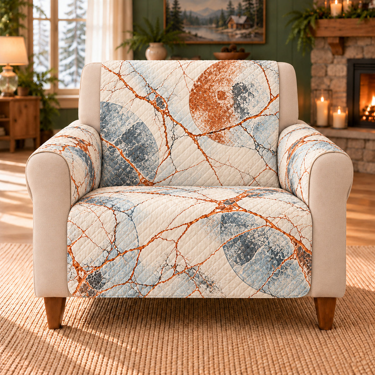 Ice Moon Fracture Lattice sofa cover on a beige armchair