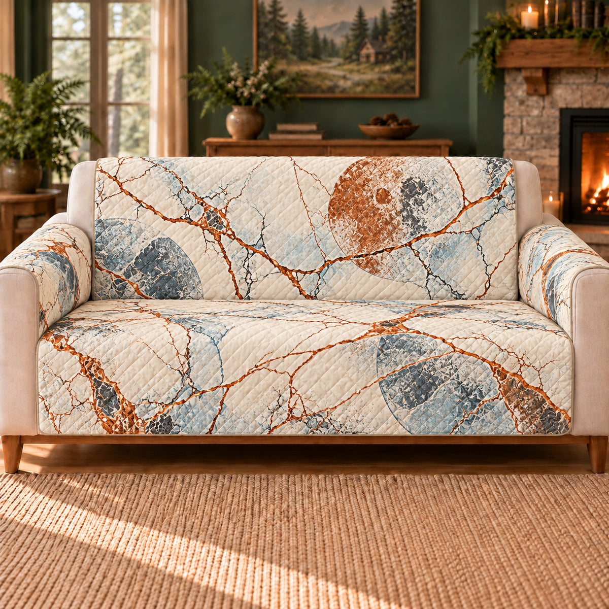 Ice Moon Fracture Lattice sofa cover on a beige sofa