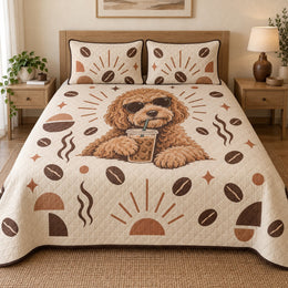 Iced Coffee Doodle Goldendoodle Quilt Set