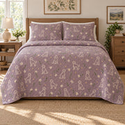 Jasmine Outline Doodle Goldendoodle Starry Garden Quilt Set, front goldendoodle starry garden bedroom view