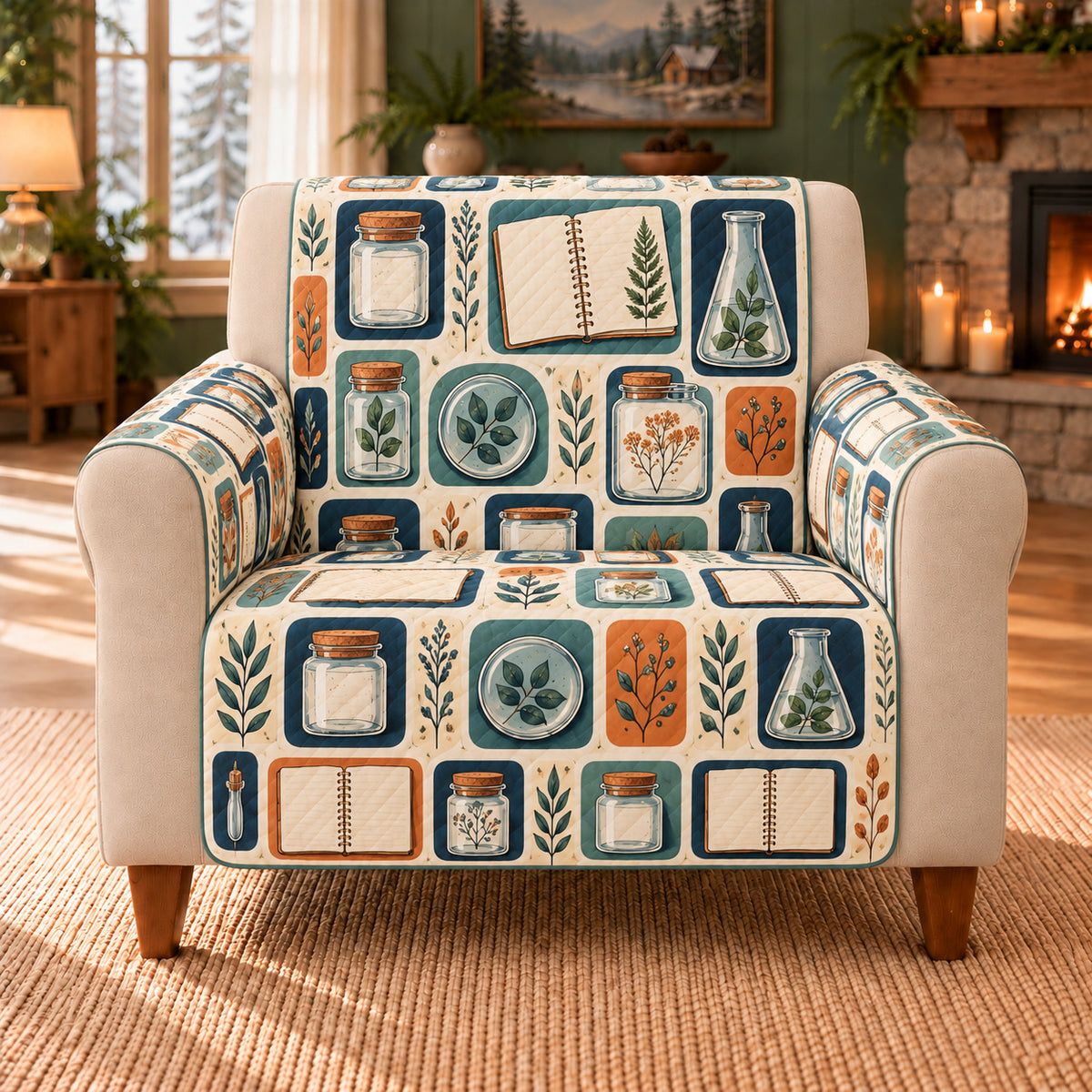 Laboratory Notebook Windows sofa cover on a beige armchair