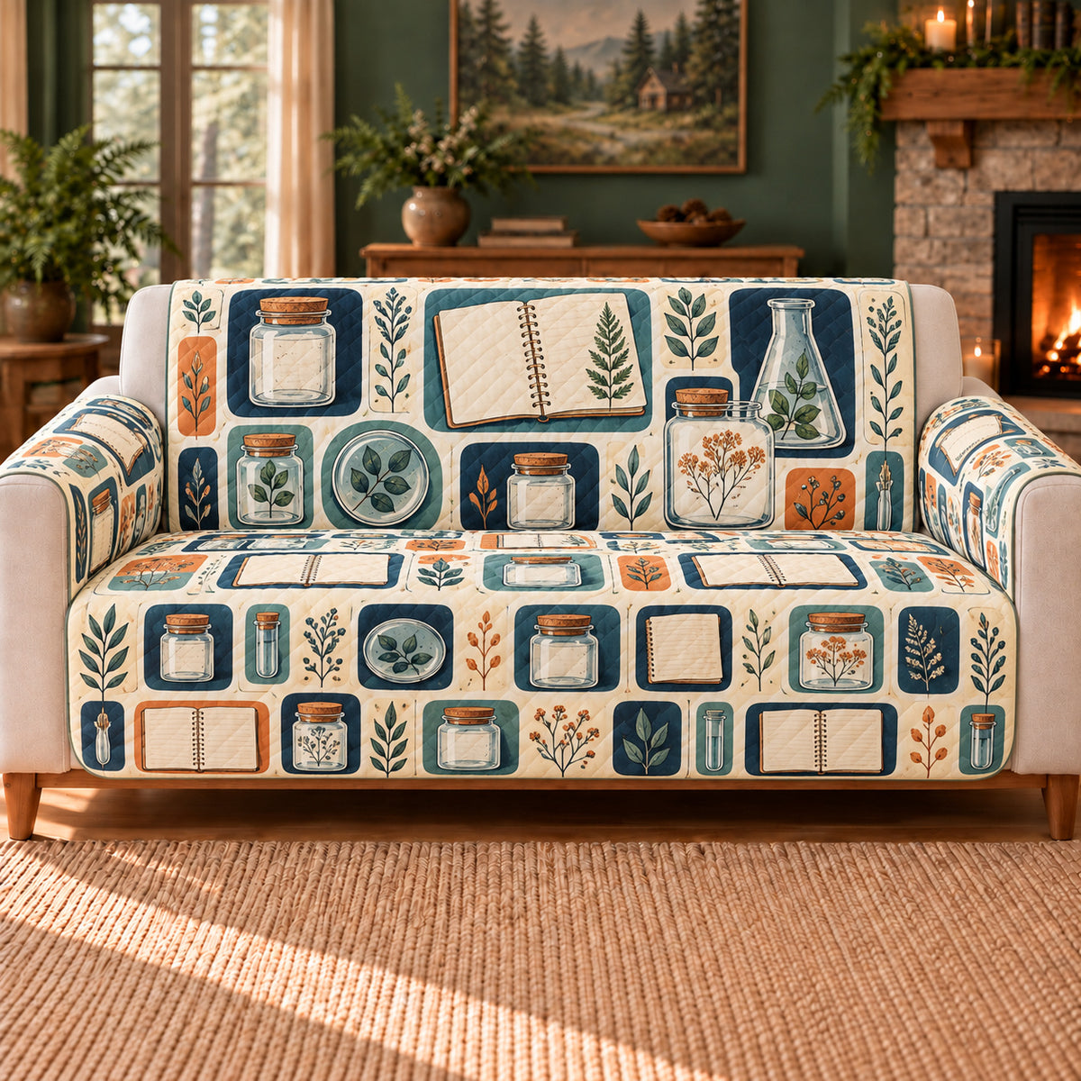 Laboratory Notebook Windows sofa cover on a beige sofa