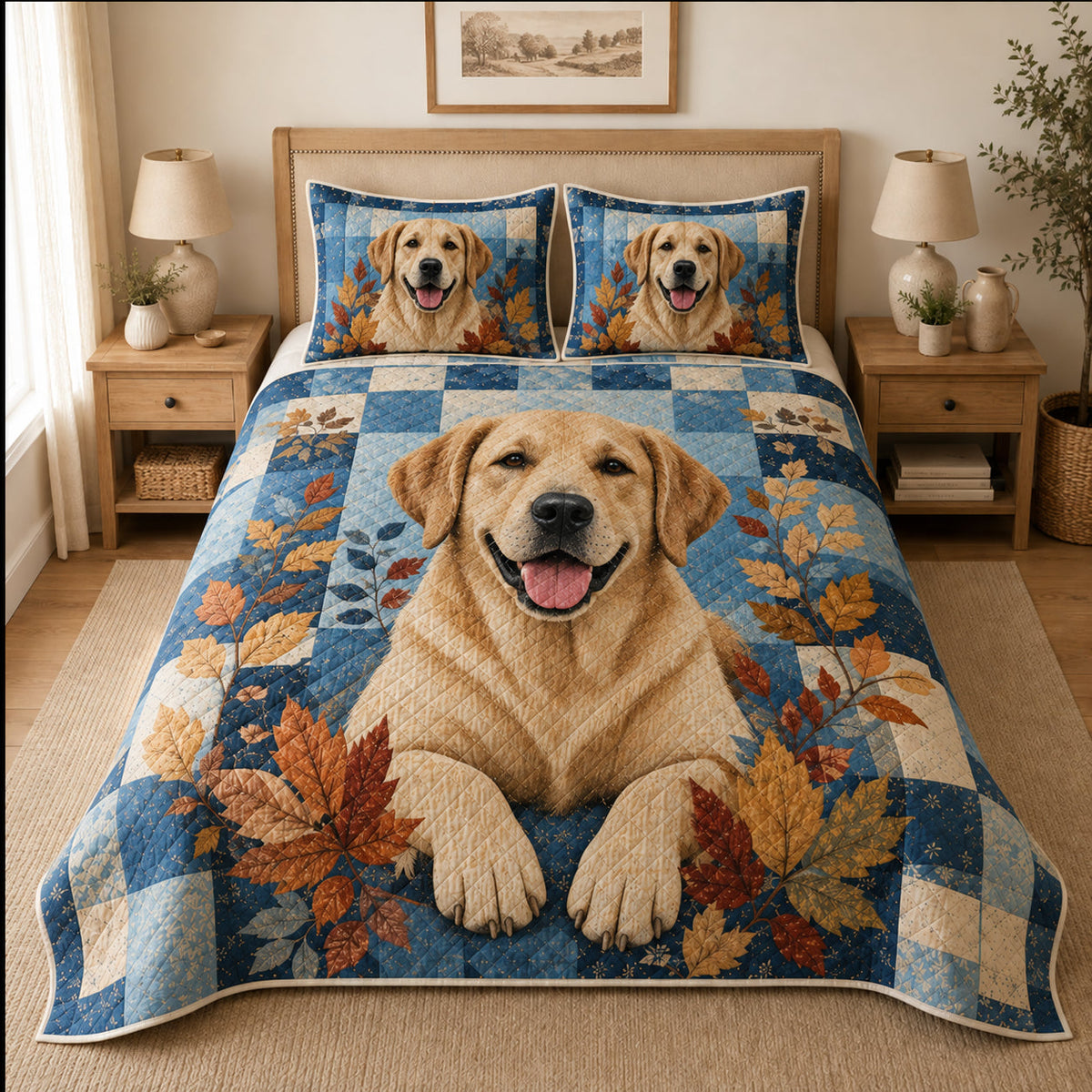 Labrador Retriever autumn patchwork quilt bedding set