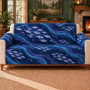 Lanternfish Stream Lines sofa cover on a beige sofa