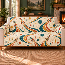 Launch Trail Ribbons Sofa Cover, Retro Space Decor, Gift for Rocket Fans