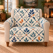 Leaf Molecule Trellis sofa cover on a beige armchair