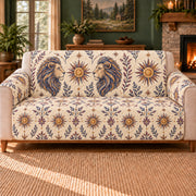 Leo Sun Rosette Repeat sofa cover on a beige sofa