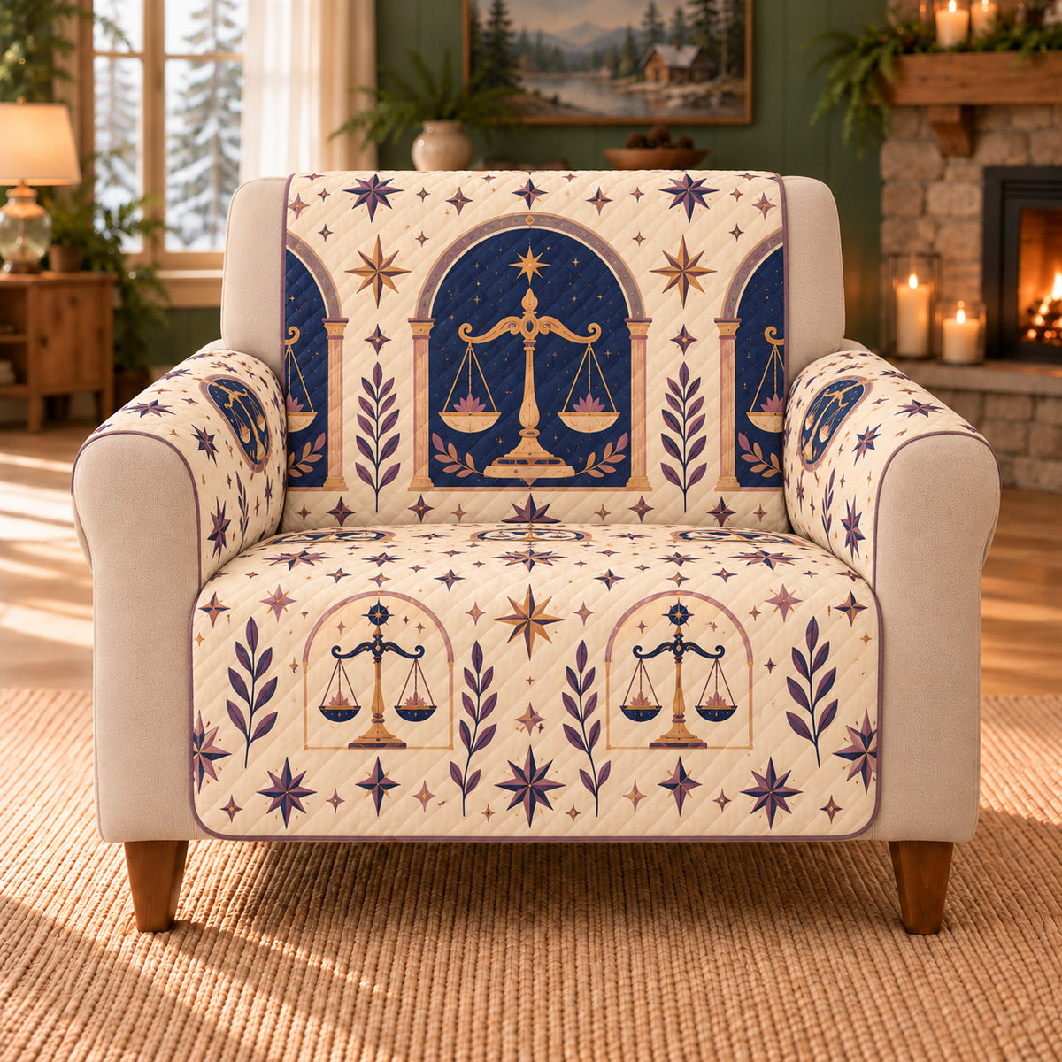 Libra Balance Arcade sofa cover on a beige armchair