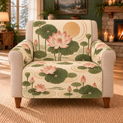 Lotus Ripple Repeat sofa cover on a beige armchair