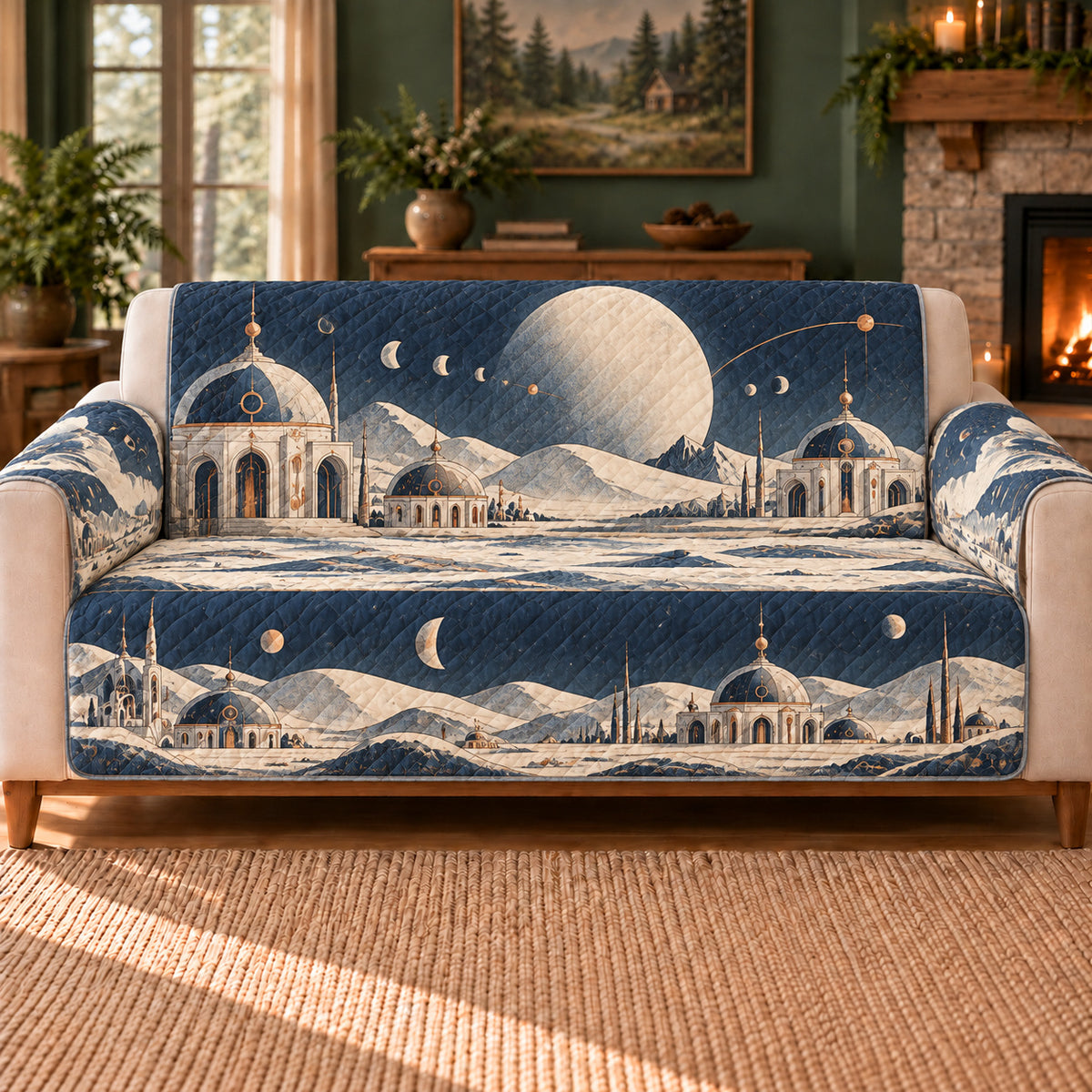 Lunar Dome Frieze sofa cover on a beige sofa