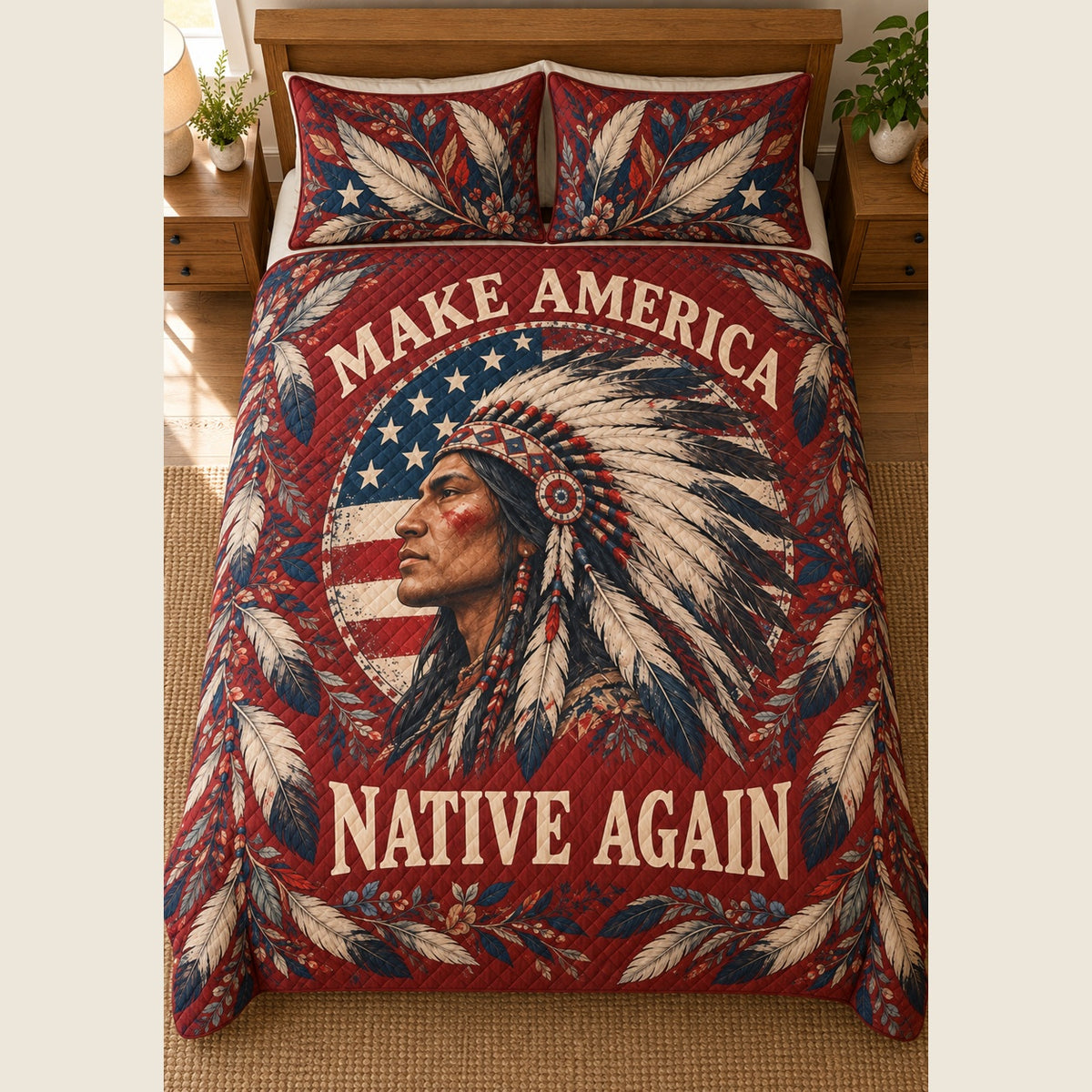 Make America Native Again quilt set view from above