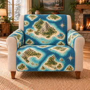 Map Island Mosaic sofa cover on a beige armchair
