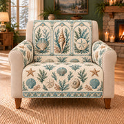 Marine Cabinet Frieze sofa cover on a beige armchair
