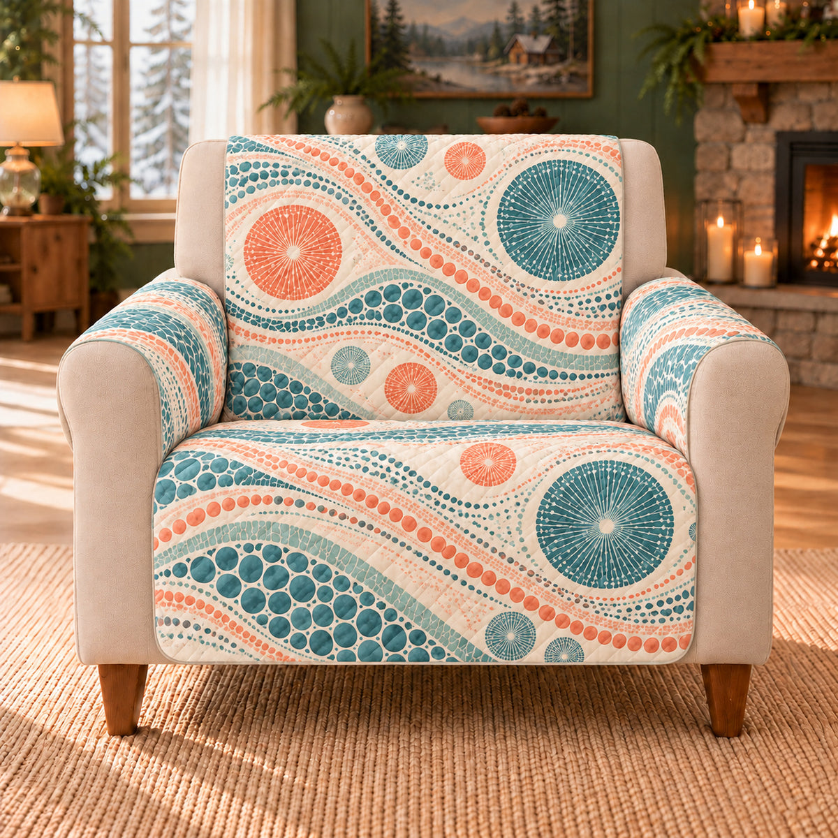 Membrane Wave Rhythm sofa cover on a beige armchair