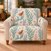 Mermaid Kelp Sprigs sofa cover on a beige armchair