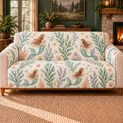 Mermaid Kelp Sprigs sofa cover on a beige sofa