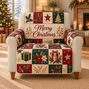Merry Christmas patchwork quilted cover on a single-seat armchair