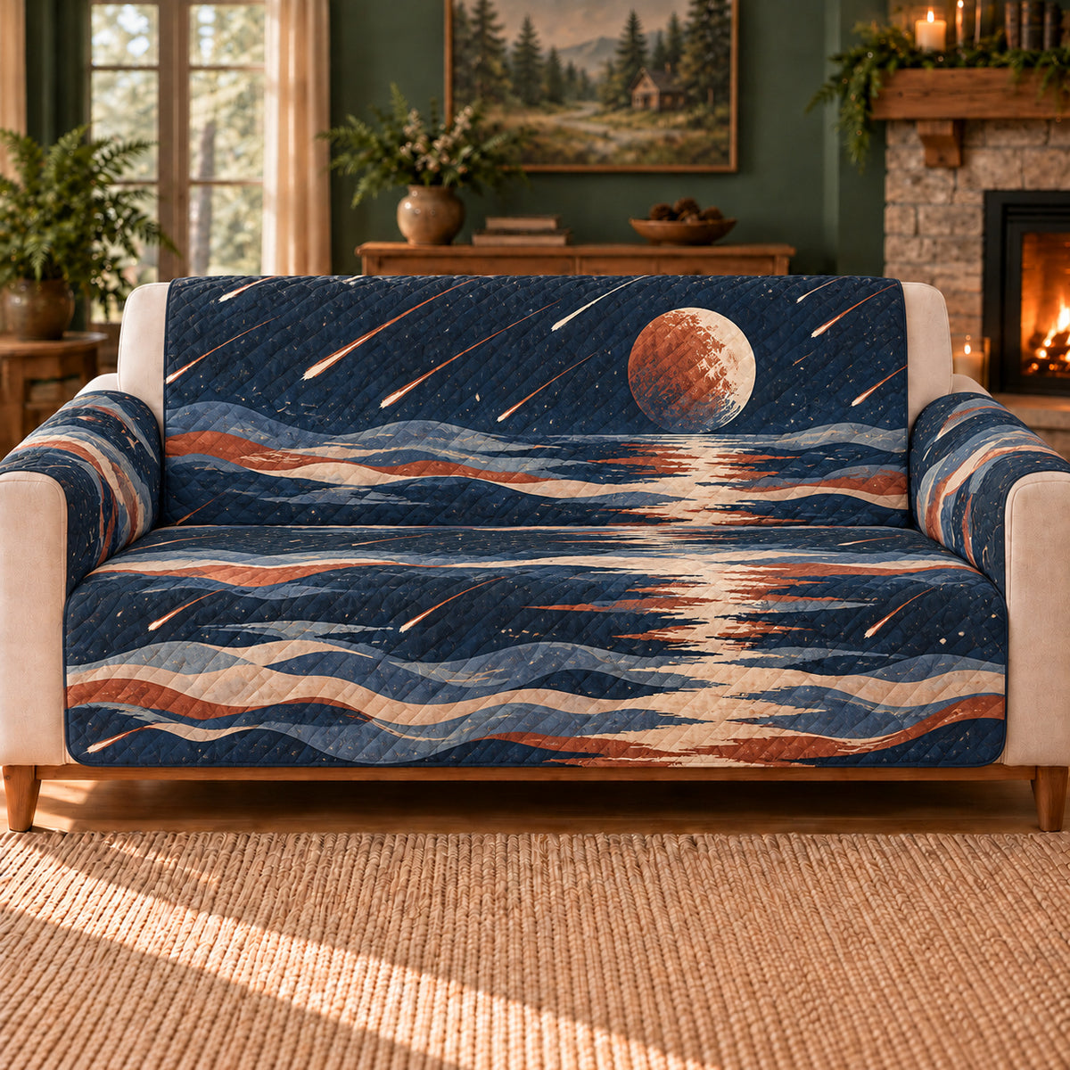 Meteor Water Bands sofa cover on a beige sofa