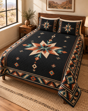 Midnight Canyon Star quilt set – angle-left, AI styled mockup