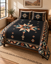 Midnight Canyon Star quilt set – angle-right, AI styled mockup