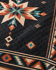 Midnight Canyon Star quilt set – print-detail, AI styled mockup