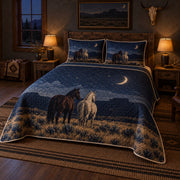 Midnight Ranch Horse Western Ranch Quilt Set, angled horse western ranch bedroom view