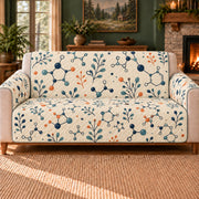 Molecule Sprig Repeat sofa cover on a beige sofa
