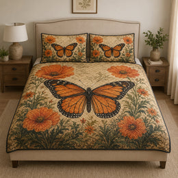 Monarch Butterfly Floral Quilt Set