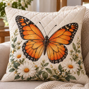 Monarch butterfly and white daisy quilted throw pillow, AI-generated mockup 1