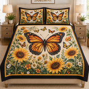 Monarch Butterfly Sunflower quilt design with coordinating pillow shams