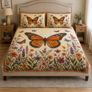 Monarch Butterfly Wildflower quilt design with coordinating pillow shams