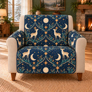 Moon Deer Star Trellis sofa cover on a beige armchair