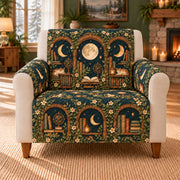Moon Library Alcoves cover on a beige armchair, AI-generated design preview