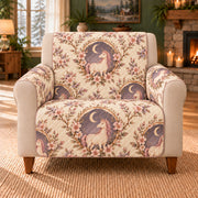 Moon Orchard Unicorn Cameos sofa cover on a beige armchair