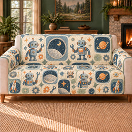Moon Workshop Tiles Sofa Cover, Technology Decor, Gift for Robot Fans