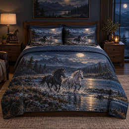 Moonlit Gallop Horse Open Landscape Quilt Set