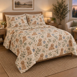 Moonlit Mug Doodle Goldendoodle Starry Garden Quilt Set