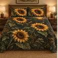 Moonlit Sunflower Garden Quilt Set, Cozy Bedding Gift for Flower Lovers